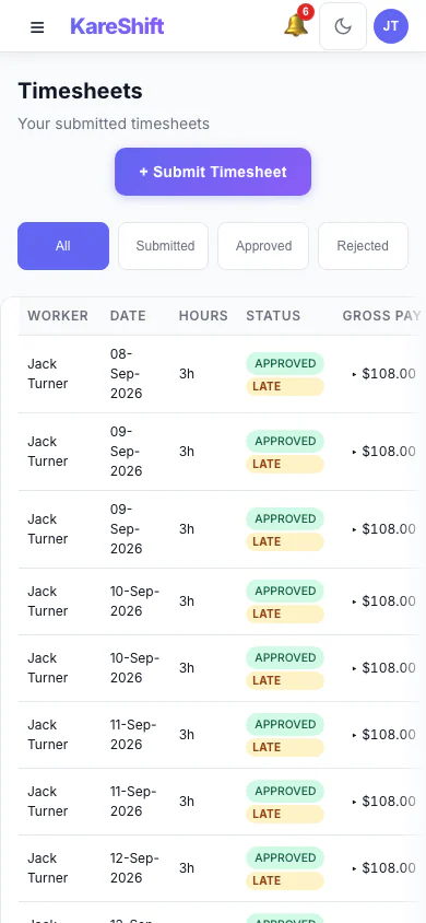 Timesheets — Mobile