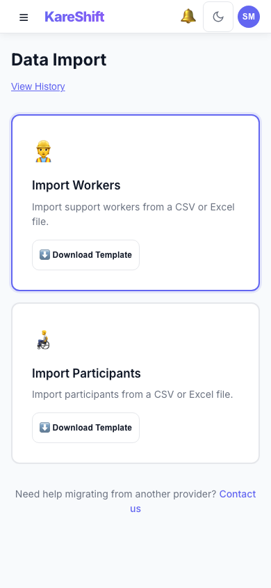 Bulk Import — Mobile View