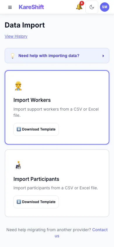 Bulk Import — Mobile View
