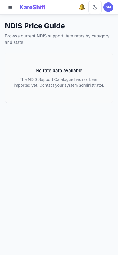 NDIS Price Guide — Mobile View