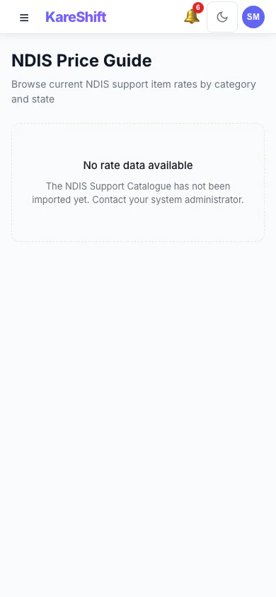 NDIS Price Guide — Mobile View