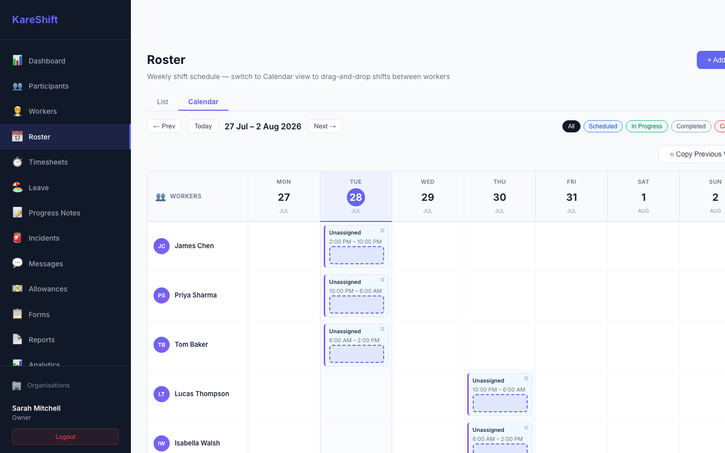 Roster Calendar View