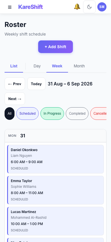 Roster — Mobile View