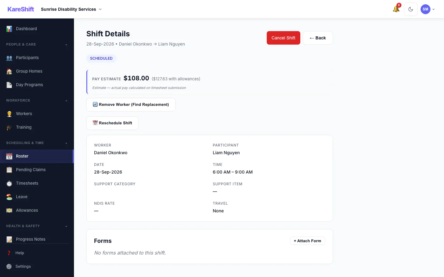 Shift Pay Preview — SCHADS-calculated pay estimate for a shift before assigning