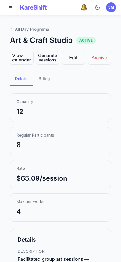 Day Program detail — Mobile View