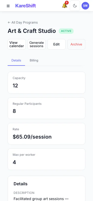 Day Program detail — Mobile View