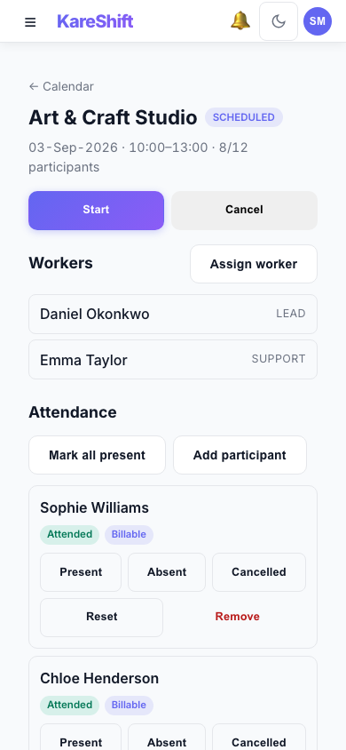 Day Program session detail — Mobile View