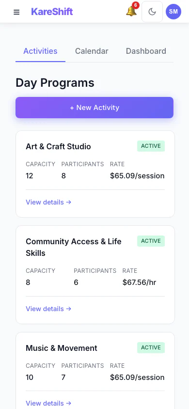 Day Programs — Mobile View
