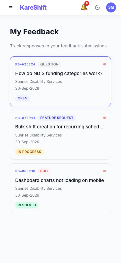 Feedback — Mobile View