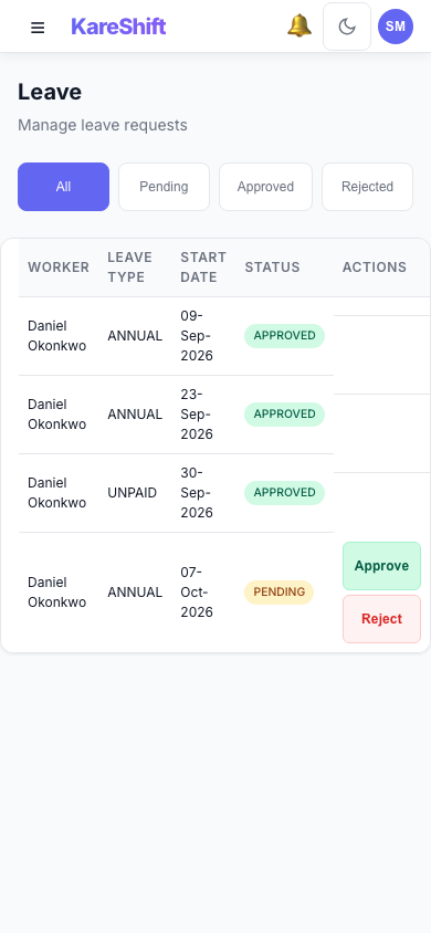 Leave Management — Mobile View