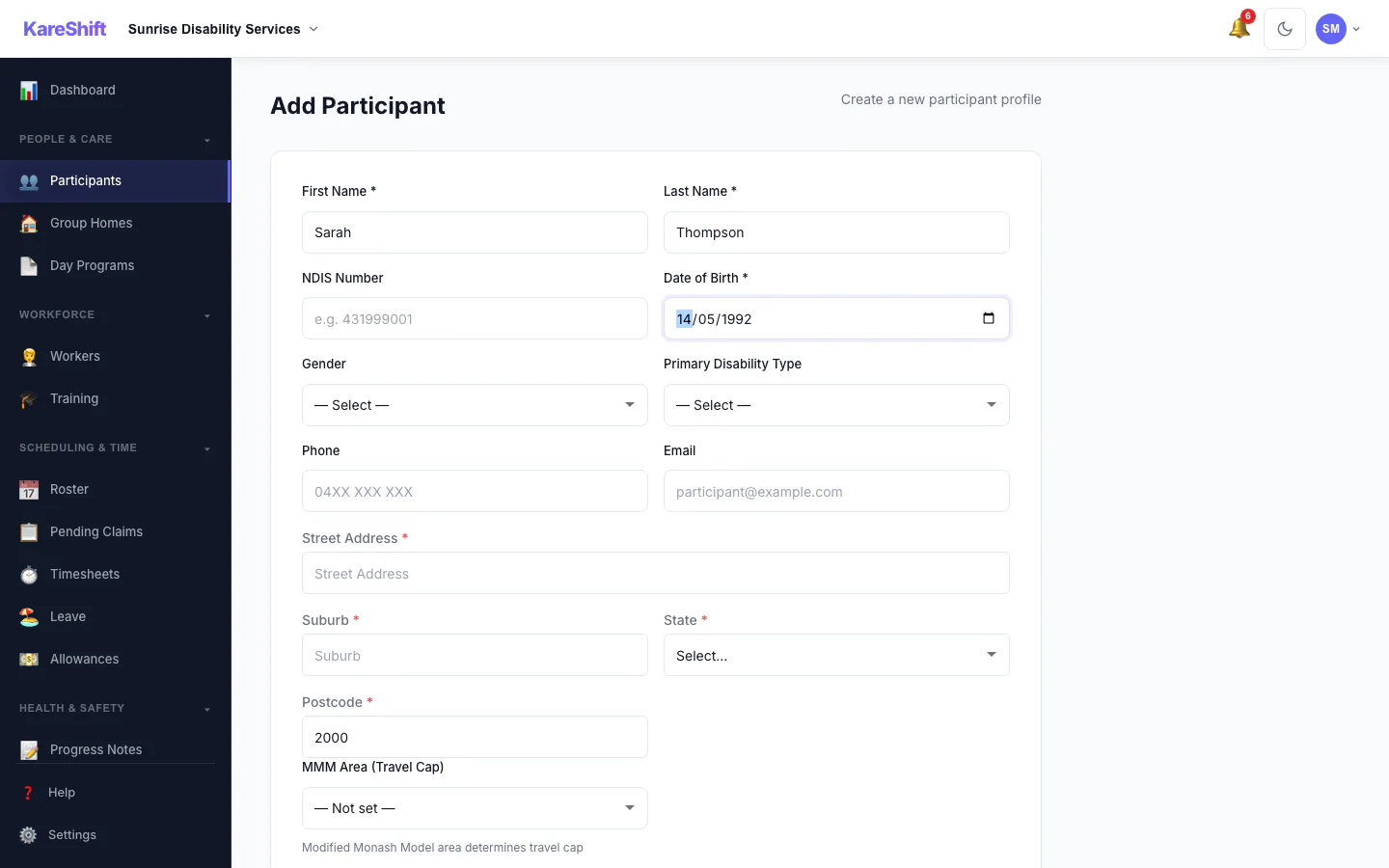 MMM Area Auto-Fill on Participant Form