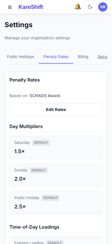 Penalty Rates — Mobile View