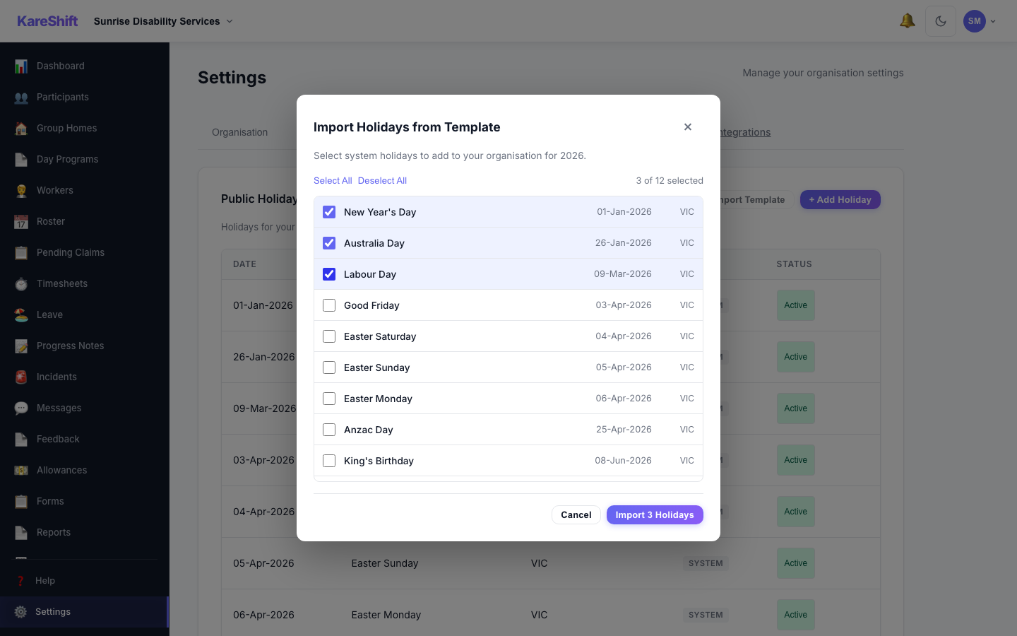 Template Import Dialog