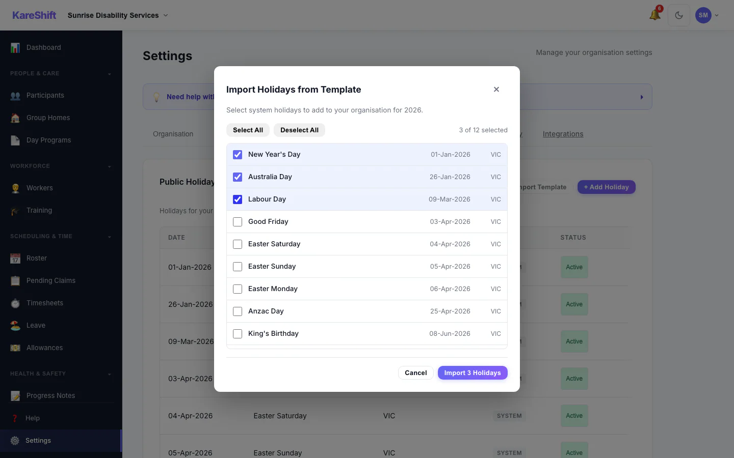 Template Import Dialog