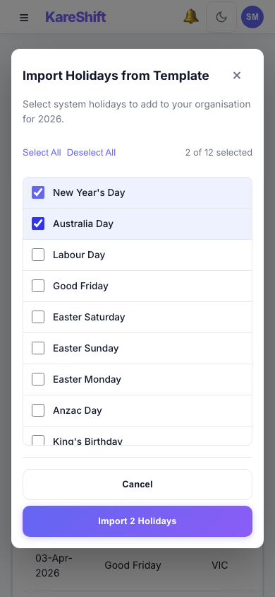 Template Import — Mobile