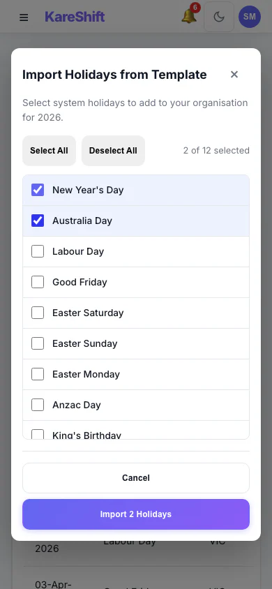 Template Import — Mobile