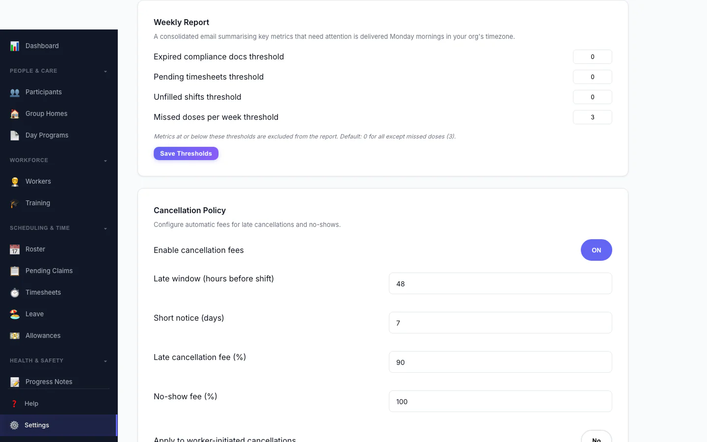 Weekly Report: Set the thresholds for the weekly summary email.