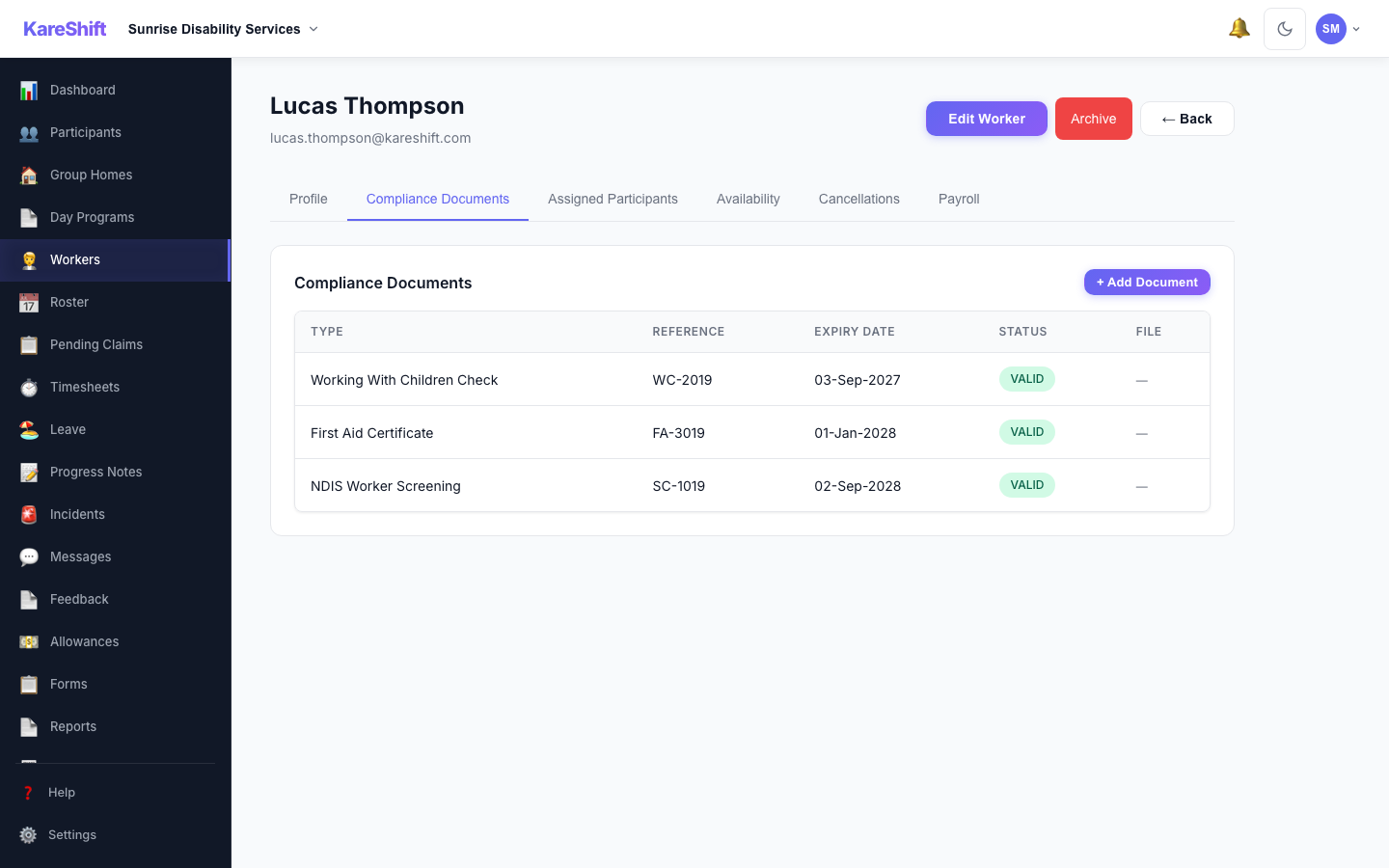 Worker Compliance Tab