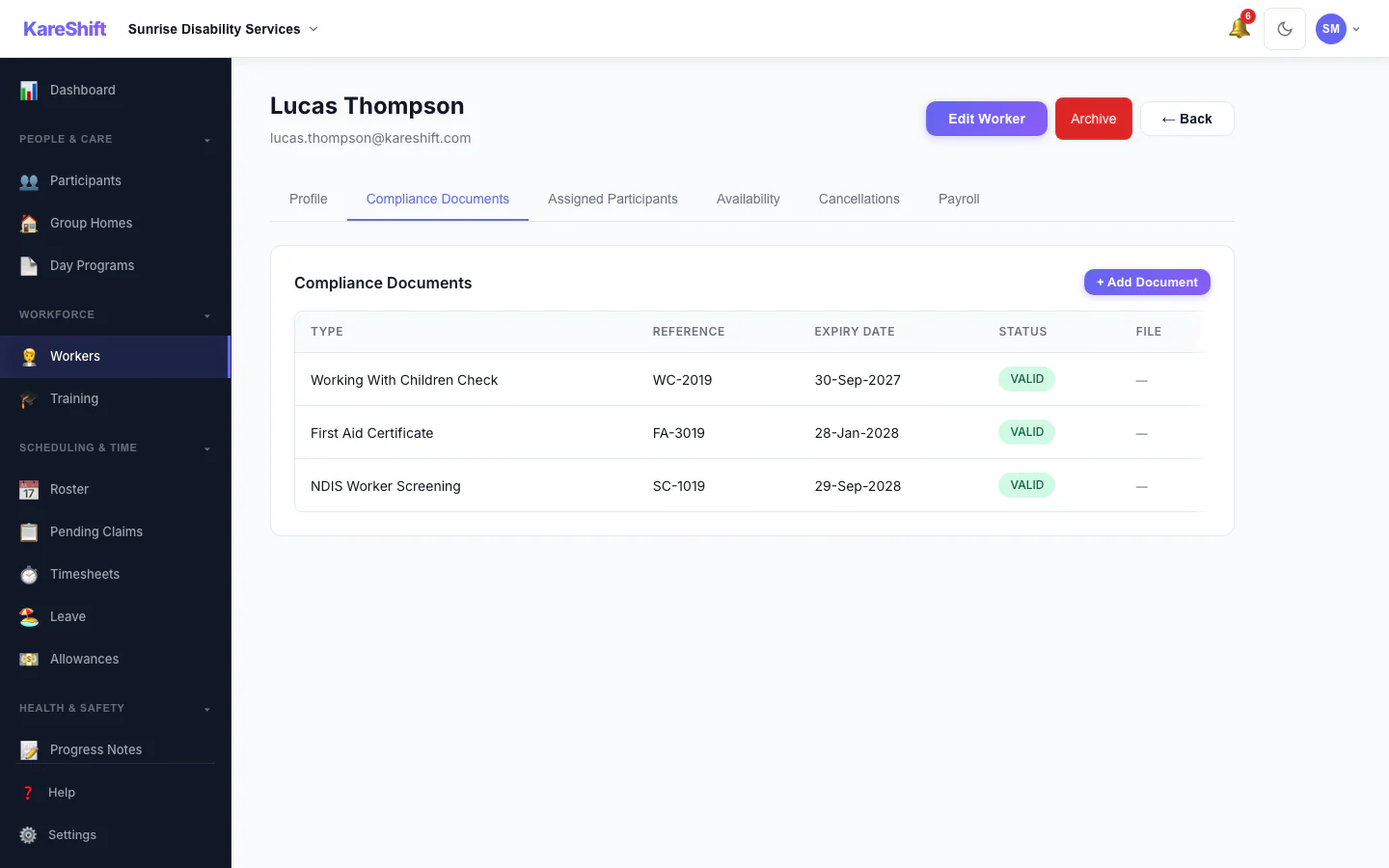 Worker Compliance Tab