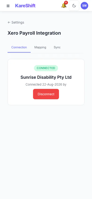 Xero Connection — Mobile
