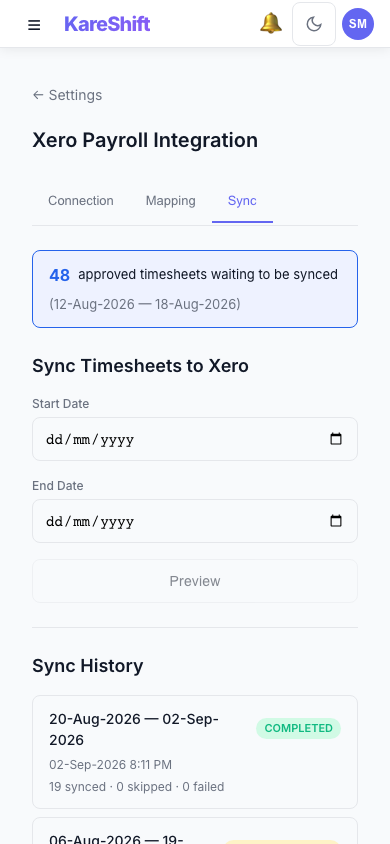 Xero Sync — Mobile