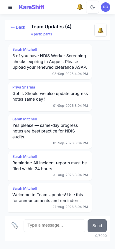 Worker Messages — Mobile View