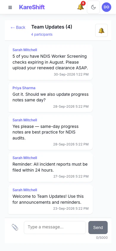 Worker Messages — Mobile View