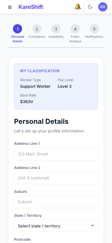 Worker Onboarding — Mobile View