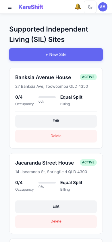SIL Sites List — Mobile View