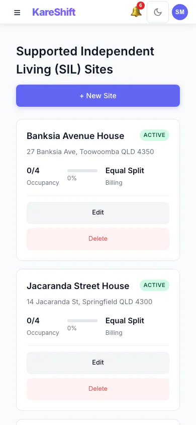 SIL Sites List — Mobile View