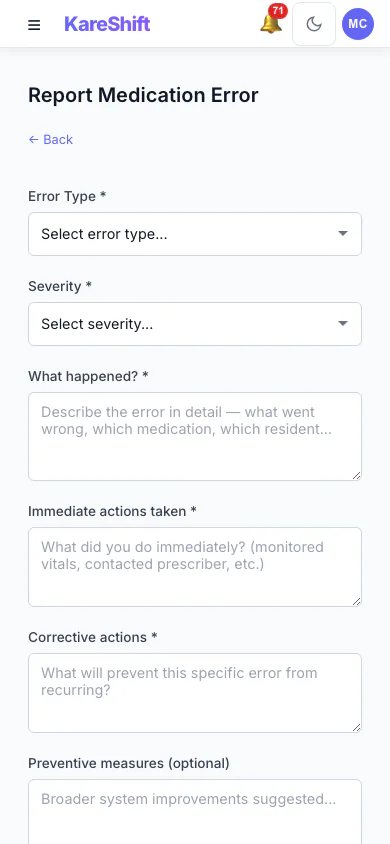 Report Error — Mobile