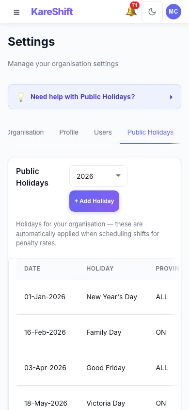 Holidays — Mobile