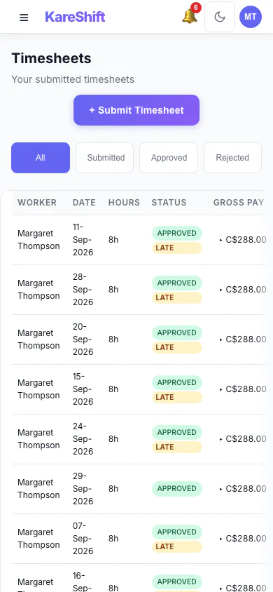 Timesheets — Mobile