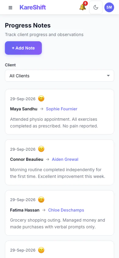 Progress Notes — Mobile