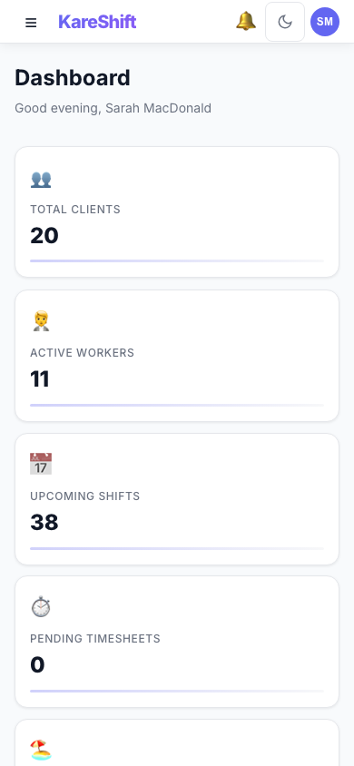 Dashboard — Mobile