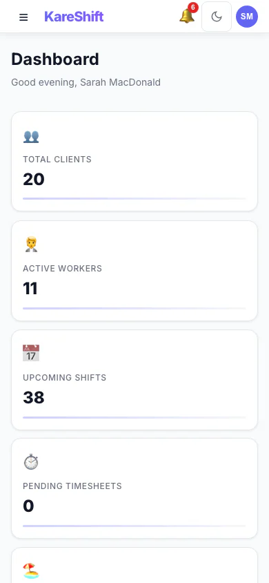 Dashboard — Mobile