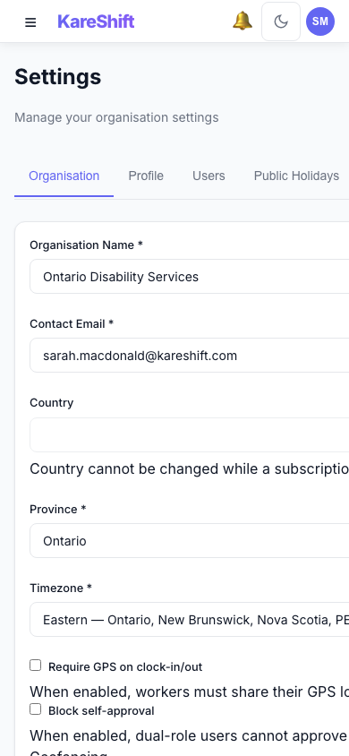 Settings — Mobile