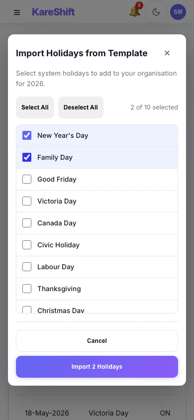 Template Import — Mobile