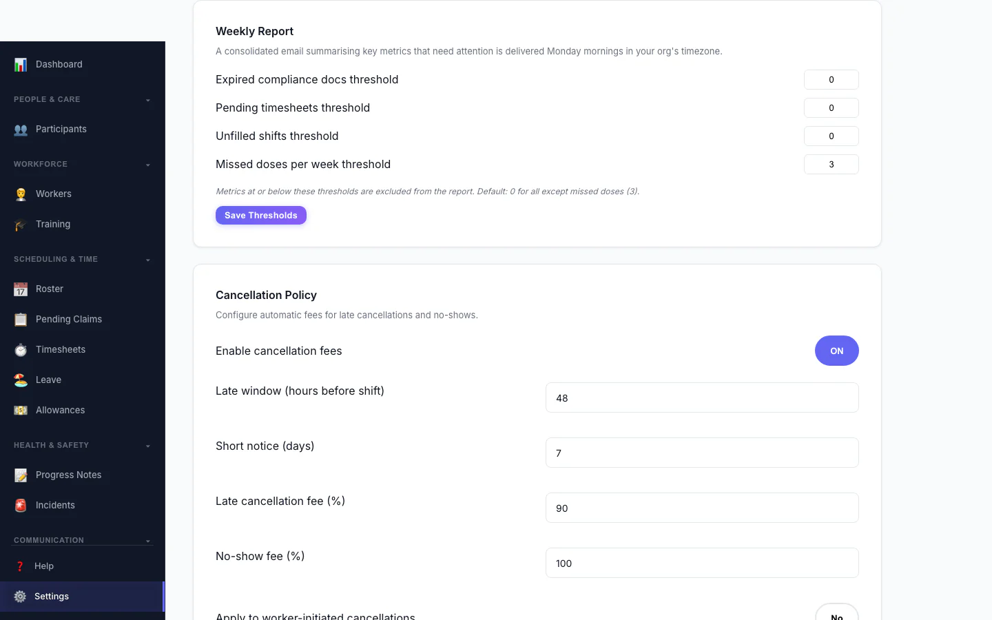 Weekly Report: Set the thresholds for the weekly summary email.