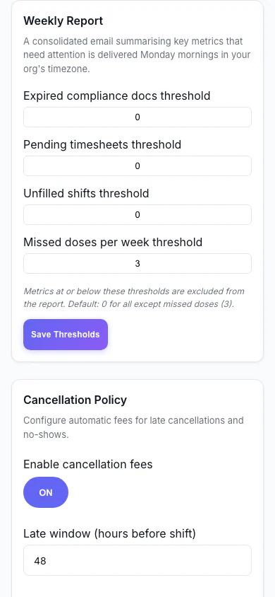 Weekly Report: Set the thresholds for the weekly summary email. (mobile view)