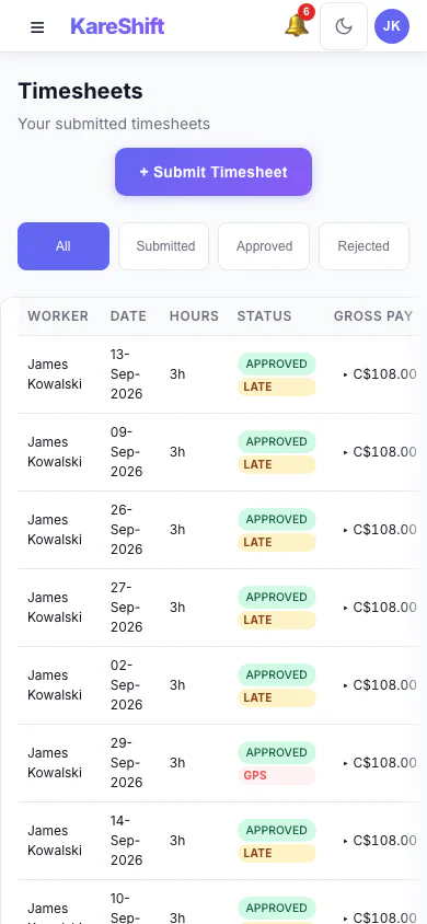 Timesheets — Mobile