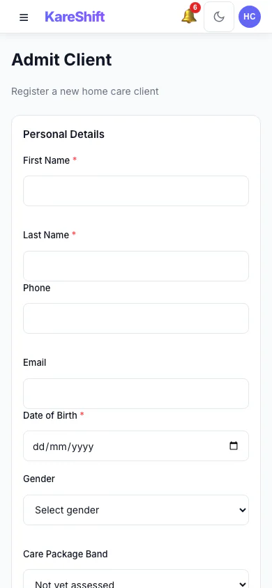 Admission — Mobile