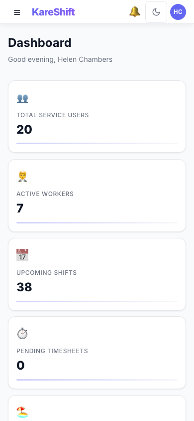 Dashboard — Mobile