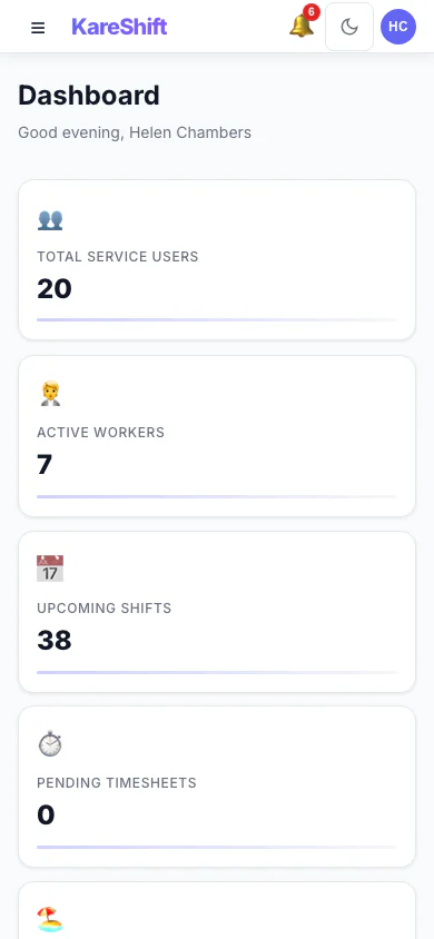 Dashboard — Mobile