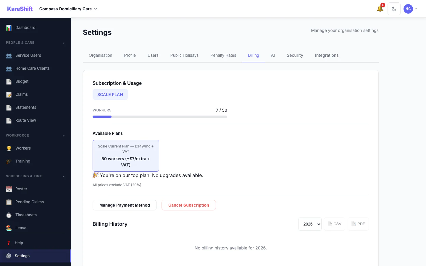 Billing Settings