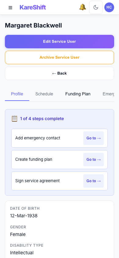 Service User Detail — Mobile