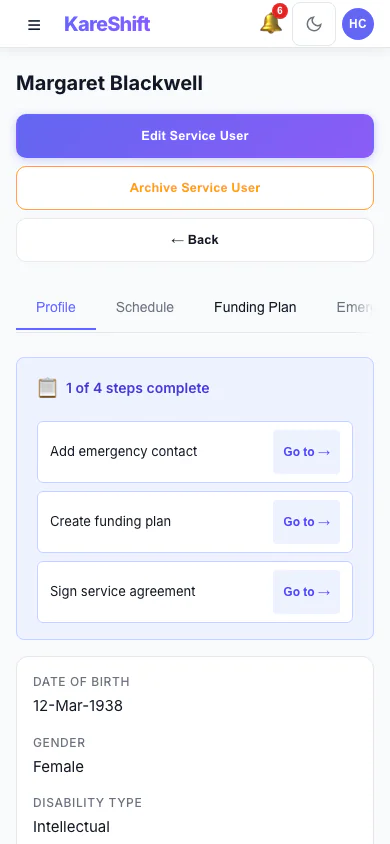 Service User Detail — Mobile