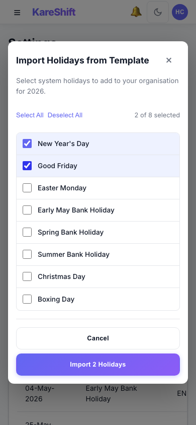 Template Import — Mobile