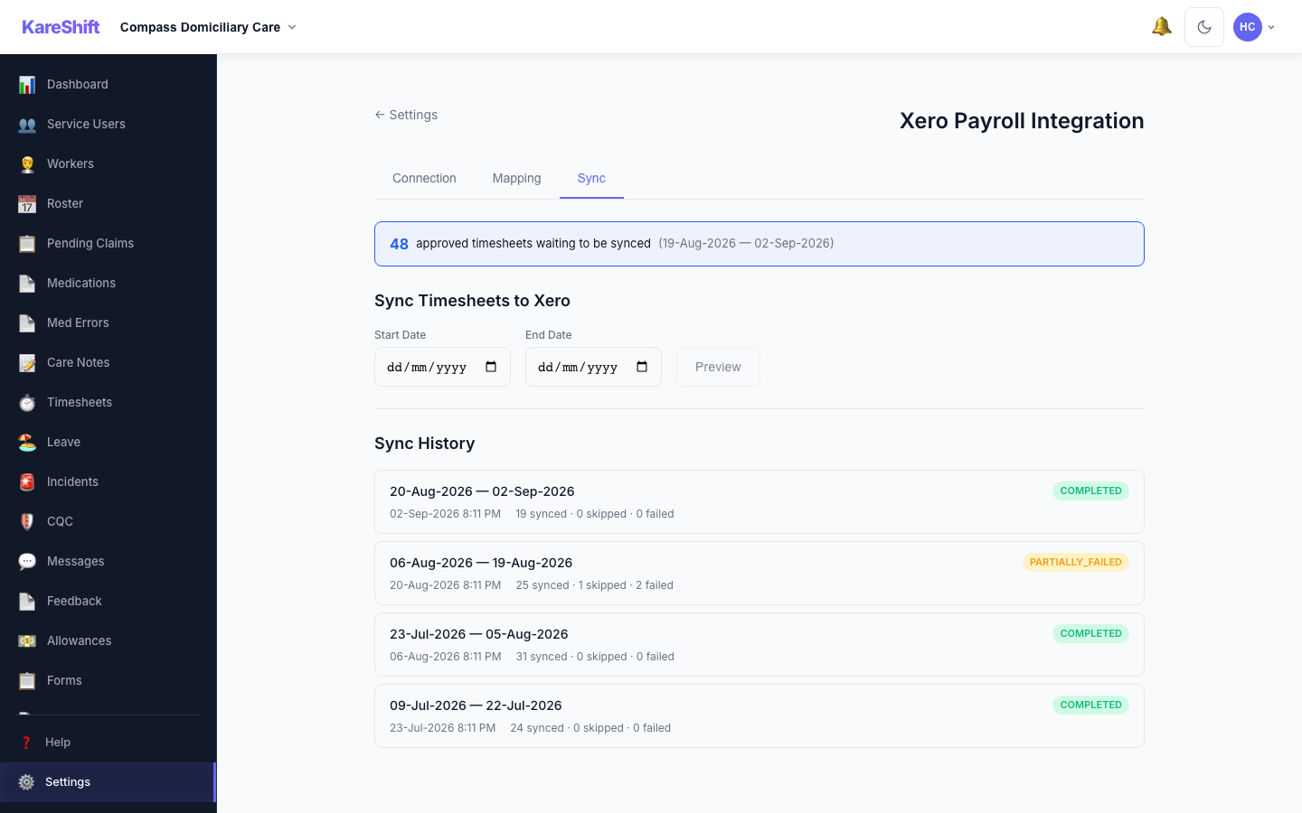 Xero Sync History