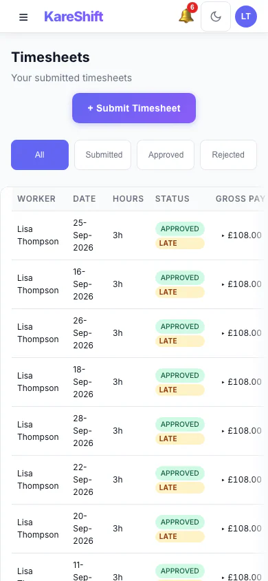 Timesheets — Mobile